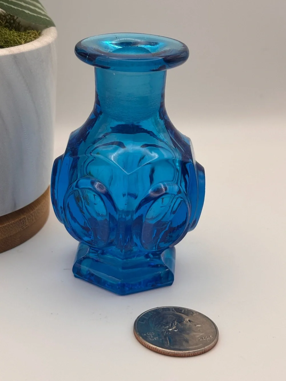 Vintage Miniature Glass Vase in Teal Blue Color, Decorative Turquoise Bud Vase